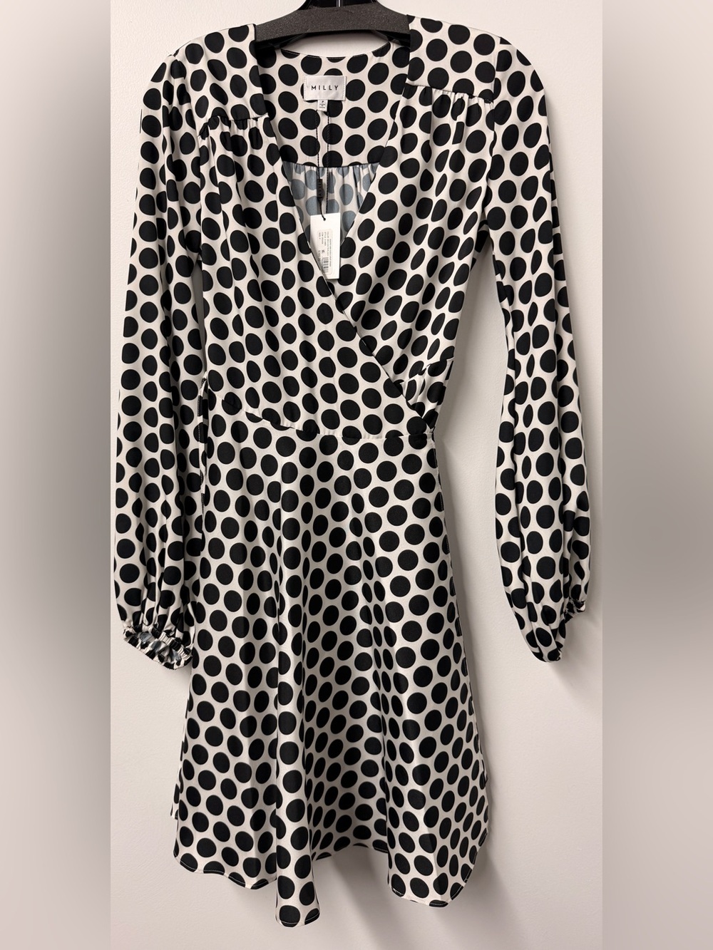 MILLY Siena Dot Long-Sleeve Twill Wrap Dress